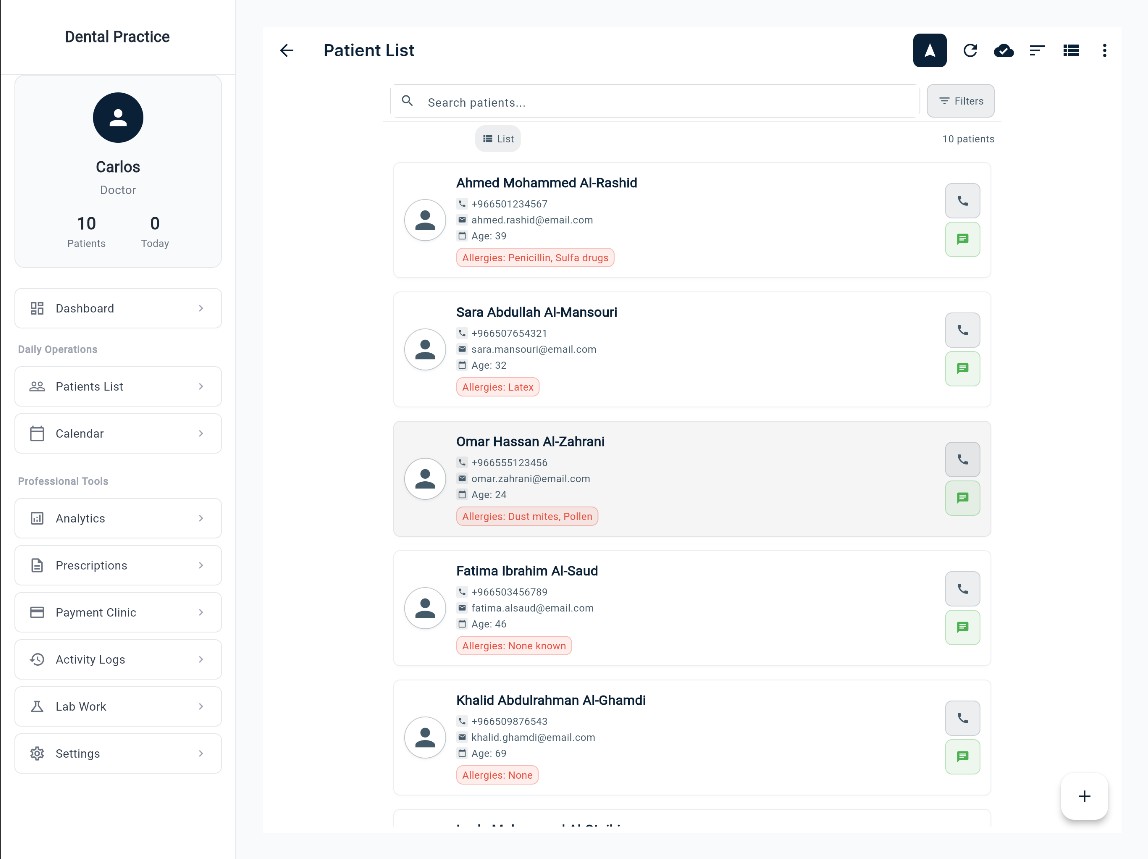 Dental Management System - Patient List